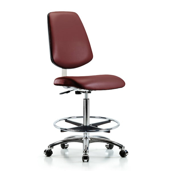 Blue Ridge Ergonomics CLR-VHBCH-MB-CR-CF-CC-8815 Class 10 Clean Room Vinyl Chair Chrome - High Bench Height with Medium Back, Chrome Foot Ring, & Casters in Borscht Supernova™ Vinyl