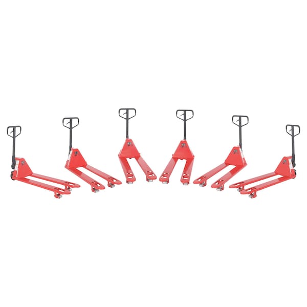 Vestil PM4-2148-LP-6PKG Steel Low Profile Pallet Trucks, 21''x48'' 4,000 Lb. Capacity Red, 6PK