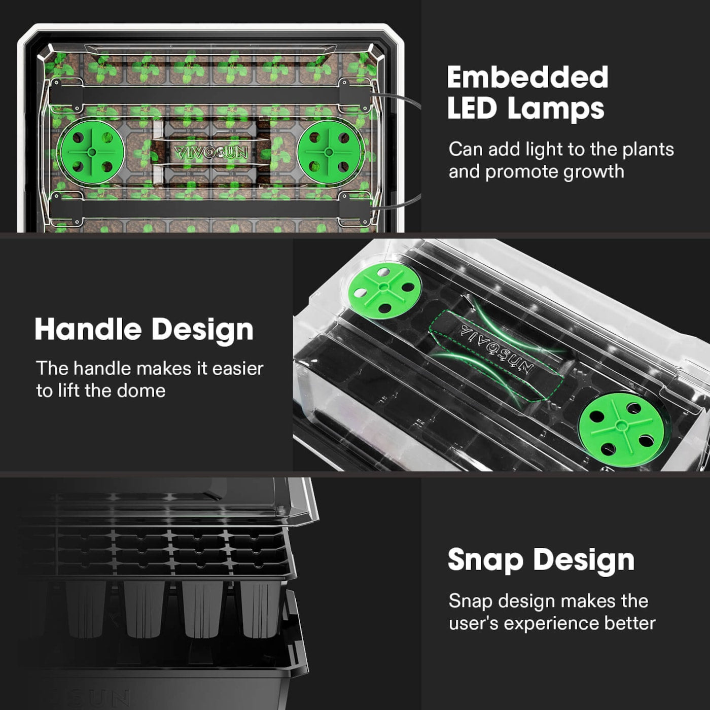 Vivosun 6-Pack 240-Cell Seed Starter Trays with 2 Set of LED Lights, and 2-Pack 10"x20.75" Seedling Heat Mat