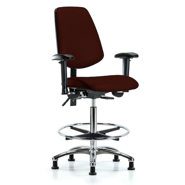 Blue Ridge Ergonomics VHBCH-MB-CR-T0-A1-CF-RG-8569 Rutledge Vinyl Chair Chrome - High Bench Height with Medium Back, Adjustable Arms, Chrome Foot Ring, & Stationary Glides in Burgundy Trailblazer™ Vinyl