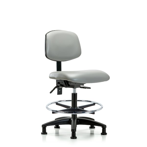 Blue Ridge Ergonomics VMBCH-RG-T1-A0-CF-RG-8567 Rutledge Vinyl Chair - Medium Bench Height with Seat Tilt, Chrome Foot Ring, & Stationary Glides in Dove Trailblazer™ Vinyl
