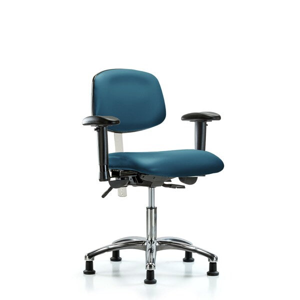 Blue Ridge Ergonomics NCR-VDHCH-CR-T1-A1-RG-8801 Class 100 Vinyl Clean Room Chair - Desk Height with Seat Tilt, Adjustable Arms, & Stationary Glides in Marine Blue Supernova™ Vinyl