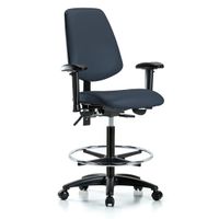 Blue Ridge Ergonomics VHBCH-MB-CR-T0-A1-CF-CC-8823 Rutledge Vinyl Chair Chrome - High Bench Height with Medium Back, Adjustable Arms, Chrome Foot Ring, & Casters in Carbon Supernova™ Vinyl