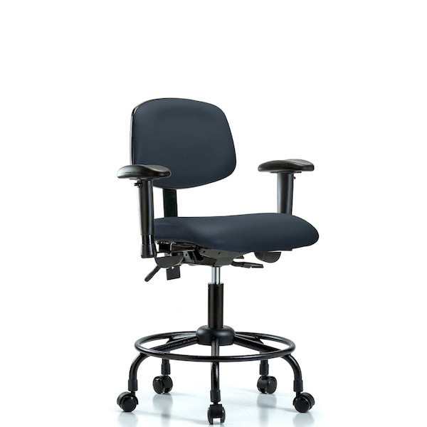 Blue Ridge Ergonomics VDHCH-RT-T1-A1-RC-8582 Rutledge Vinyl Chair - Desk Height with Round Tube Base, Seat Tilt, Adjustable Arms, & Casters in Imperial Blue Trailblazer™ Vinyl