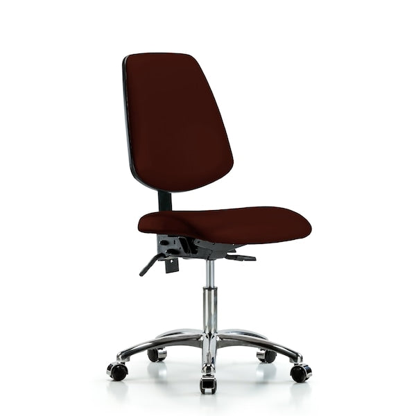 Blue Ridge Ergonomics VDHCH-MB-CR-T0-A0-CC-8569 Rutledge Vinyl Chair Chrome - Desk Height with Medium Back & Casters in Burgundy Trailblazer™ Vinyl