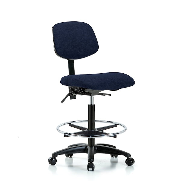 Blue Ridge Ergonomics FHBCH-RG-T1-A0-CF-RC-F45 Rutledge Fabric Chair - High Bench Height with Seat Tilt, Chrome Foot Ring, & Casters in Navy Fabric