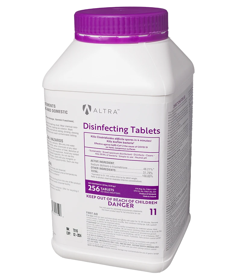 SOS Cleanroom BE70110410-CS Altra Disinfectant Tablets - Multi-Purpose Sporicidal NaDCC Tablets