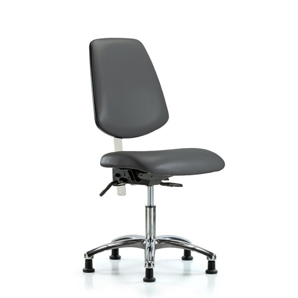 Blue Ridge Ergonomics NCR-VDHCH-MB-CR-T0-A0-RG-8823 Class 100 Vinyl Clean Room Chair - Desk Height with Medium Back & Stationary Glides in Carbon Supernova™ Vinyl