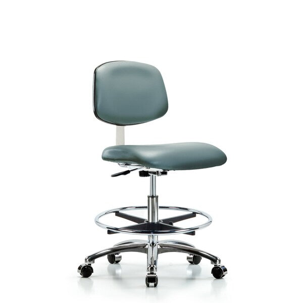 Blue Ridge Ergonomics CLR-VMBCH-CR-CF-CC-8822 Class 10 Clean Room Vinyl Chair Chrome - Medium Bench Height with Chrome Foot Ring & Casters in Storm Supernova™ Vinyl
