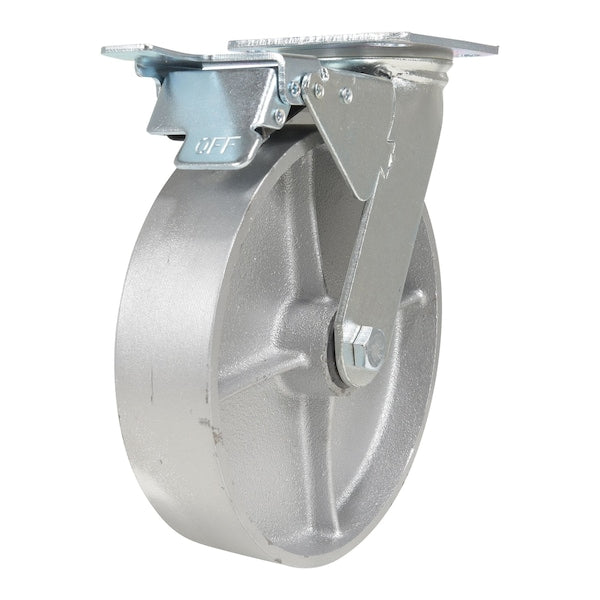 Vestil CST-VE-8X2CI-SWTB Cast Iron/Steel Swivel With Total Brake Caster 8 In. Diameter x 2 In. Width 1760 lb Silver