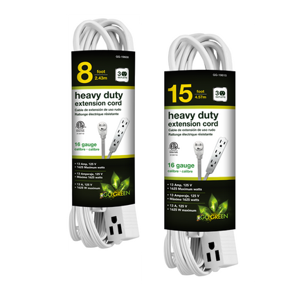 GoGreen Power GG-19615 15' 16/3 SPT-2 - ETL - White