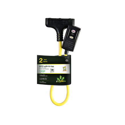 GoGreen Power GG-12402 12/3 2' Yellow Tri-Tap GFCI