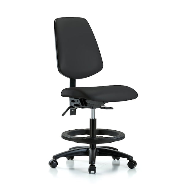 Blue Ridge Ergonomics VMBCH-MB-RG-T0-A0-BF-RC-8540 Rutledge Vinyl Chair - Medium Bench Height with Medium Back, Black Foot Ring, & Casters in Black Trailblazer™ Vinyl