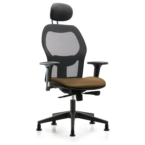 Blue Ridge Ergonomics EXE-VMDHCH-RG-H1-A1-RG-8809 Executive Windova Mesh Back Chair with Taupe Supernova™ Seat, Head Rest, Standard Adjustable Arms, & Stationary Glides