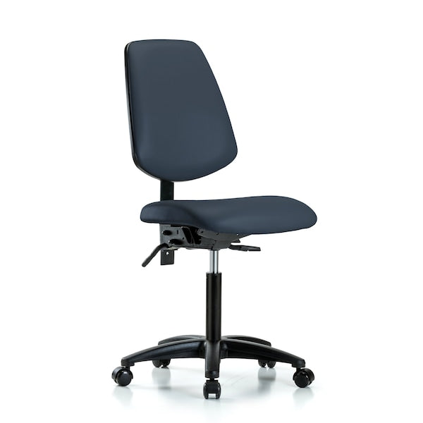 Blue Ridge Ergonomics VMBCH-MB-RG-T1-A0-NF-RC-8582 Rutledge Vinyl Chair - Medium Bench Height with Medium Back, Seat Tilt, & Casters in Imperial Blue Trailblazer™ Vinyl