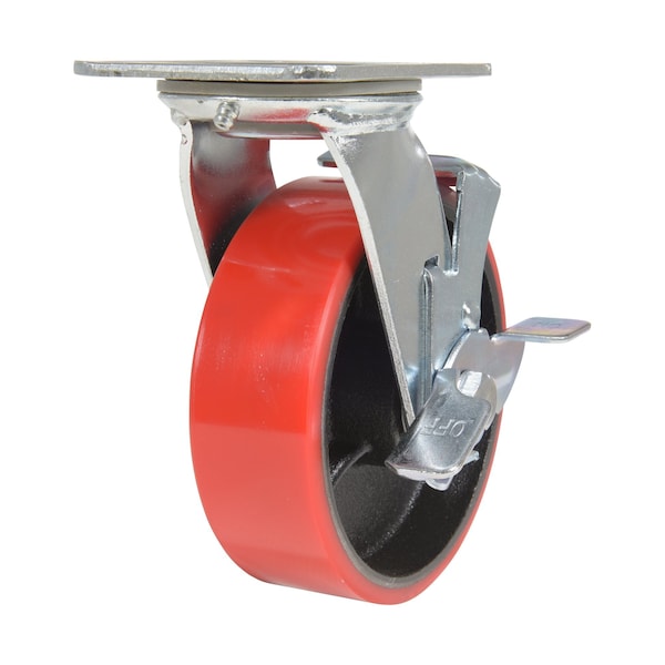 Vestil CST-VE-6X2PU-SWB Polyurethane Swivel With Brake Caster 6 In. Diameter x 2 In. Width 1232 lb Red/Black