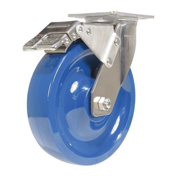 Vestil CST-F-SS-8X2SP-SWTB Solid Polyurethane Swivel With Total Brake Caster 8 In. x 2 In. 1400 lb Dark Blue