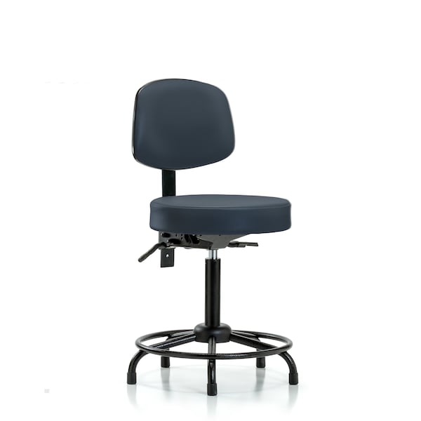 Blue Ridge Ergonomics VMBST-RT-T1-RG-8582 Rutledge Vinyl Stool with Back - Medium Bench Height with Round Tube Base, Seat Tilt, & Stationary Glides in Imperial Blue Trailblazer™ Vinyl
