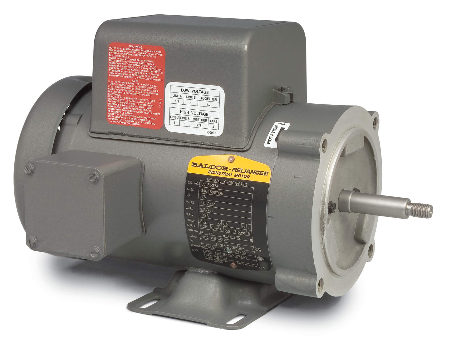 Baldor CJL3507A .75HP, 1725RPM, 1PH, 60HZ, 56J, 3428LC, TEFC, F