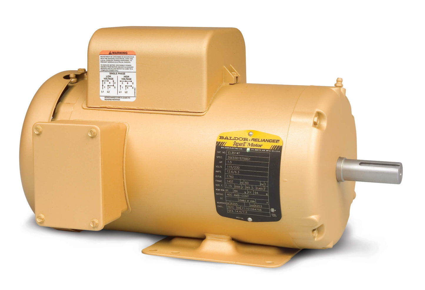 Baldor EL3507 .75HP, 1755RPM, 1PH, 60HZ, 56, 3528LC, TEFC, F1