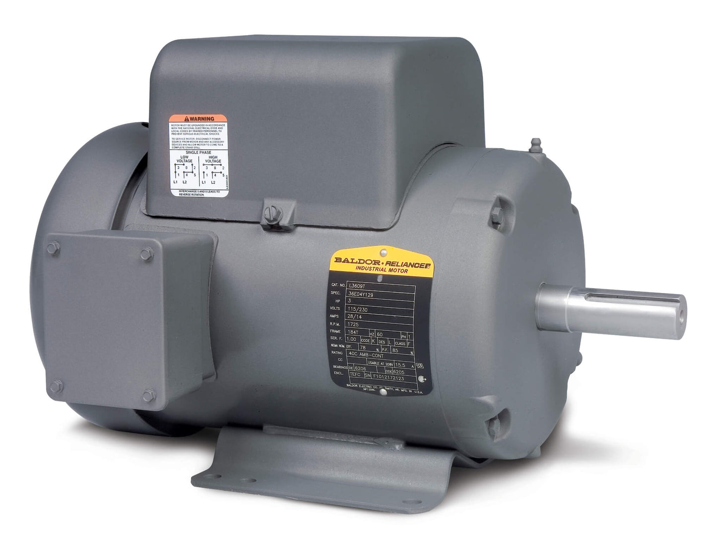 Baldor L3605T-50 2HP, 1425RPM, 1PH, 50HZ, 182T, 3634LC, TEFC, F1
