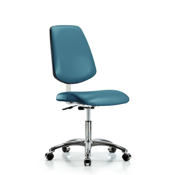 Blue Ridge Ergonomics CLR-VDHCH-MB-CR-CC-8801 Class 10 Clean Room Vinyl Chair Chrome - Desk Height with Medium Back & Casters in Marine Blue Supernova™ Vinyl