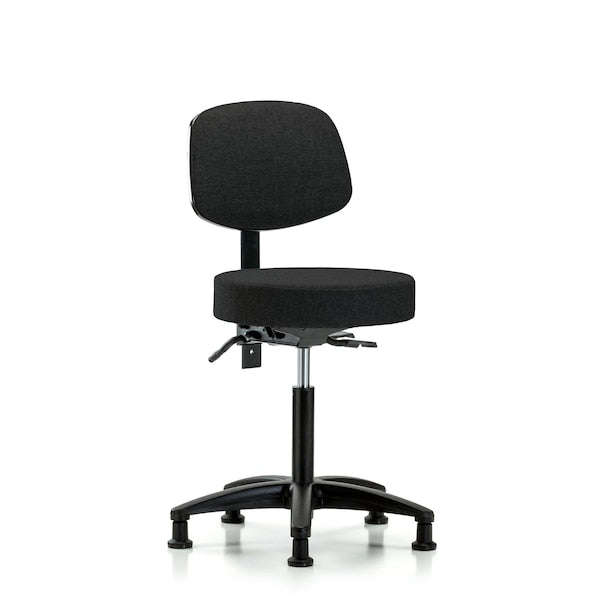 Blue Ridge Ergonomics FMBST-RG-T1-NF-RG-F42 Rutledge Fabric Stool with Back - Medium Bench Height with Seat Tilt & Stationary Glides in Black Fabric