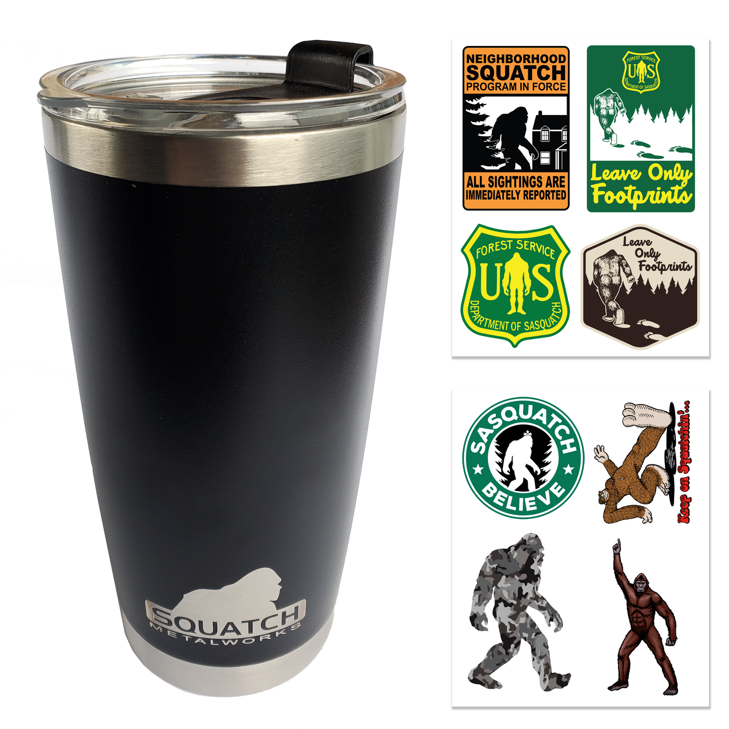Paradise Clay PSH004 Squatch Metalworks 20 oz. Stainless-Steel Tumbler with Lid (BLACK)