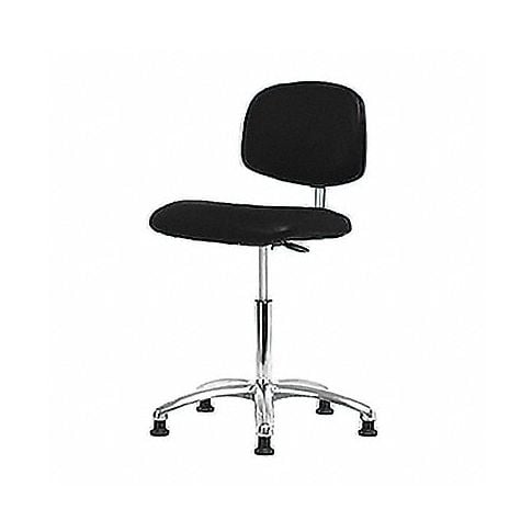 Blue Ridge Ergonomics ECR-VMBCH-CR-NF-EG-ESDBLK Class 10 Clean Room/ESD Vinyl Chair - Medium Bench Height with ESD Stationary Glides in ESD Black Vinyl