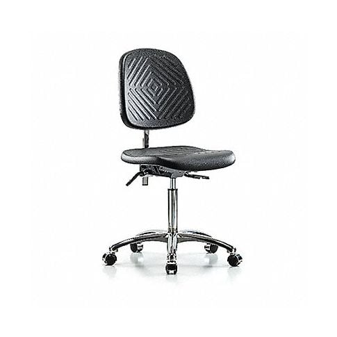 Blue Ridge Ergonomics PMBCH-MB-CR-T1-A0-NF-CC-BLK Polyurethane Chair Chrome - Medium Bench Height with Medium Back, Seat Tilt, & Casters in Black Polyurethane