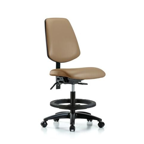 Blue Ridge Ergonomics VMBCH-MB-RG-T1-A0-BF-RC-8584 Rutledge Vinyl Chair - Medium Bench Height with Medium Back, Seat Tilt, Black Foot Ring, & Casters in Taupe Trailblazer™ Vinyl