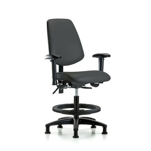 Blue Ridge Ergonomics VMBCH-MB-RG-T1-A1-BF-RG-8605 Rutledge Vinyl Chair - Medium Bench Height with Medium Back, Seat Tilt, Adjustable Arms, Black Foot Ring, & Stationary Glides in Charcoal Trailblazer™ Vinyl