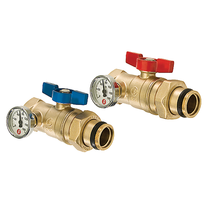 Legend Valves 800-856T 1-1/4" Isolation Valve with Thermometer, Red & Blue Pair; for M-8000, M-8100, & M-8200 Brass Manifolds