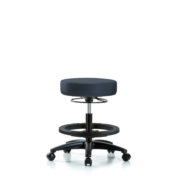 Blue Ridge Ergonomics VMBCH-RG-T0-A0-BF-RC-8582 Rutledge Vinyl Chair - Medium Bench Height with Black Foot Ring & Casters in Imperial Blue Trailblazer™ Vinyl
