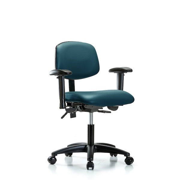 Blue Ridge Ergonomics VDHCH-RG-T0-A1-RC-8801 Rutledge Vinyl Chair - Desk Height with Adjustable Arms & Casters in Marine Blue Supernova™ Vinyl