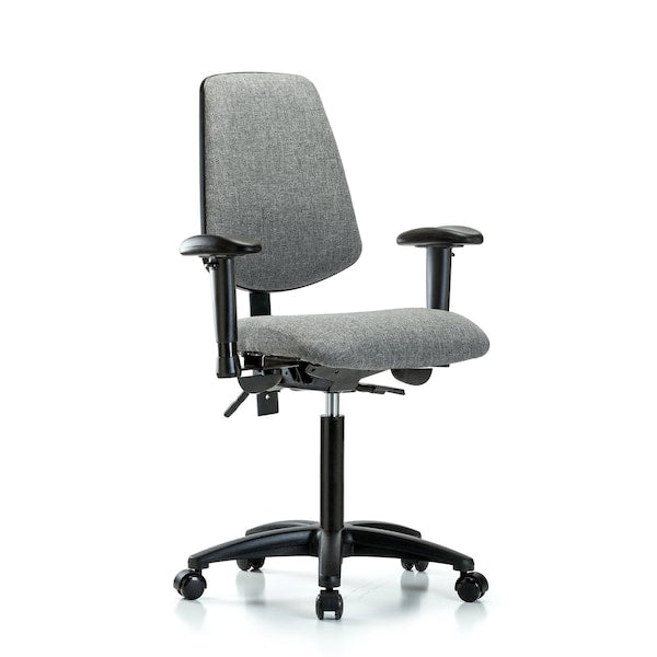 Blue Ridge Ergonomics FMBCH-MB-RG-T1-A1-NF-RC-F44 Rutledge Fabric Chair - Medium Bench Height with Medium Back, Seat Tilt, Adjustable Arms, & Casters in Gray Fabric