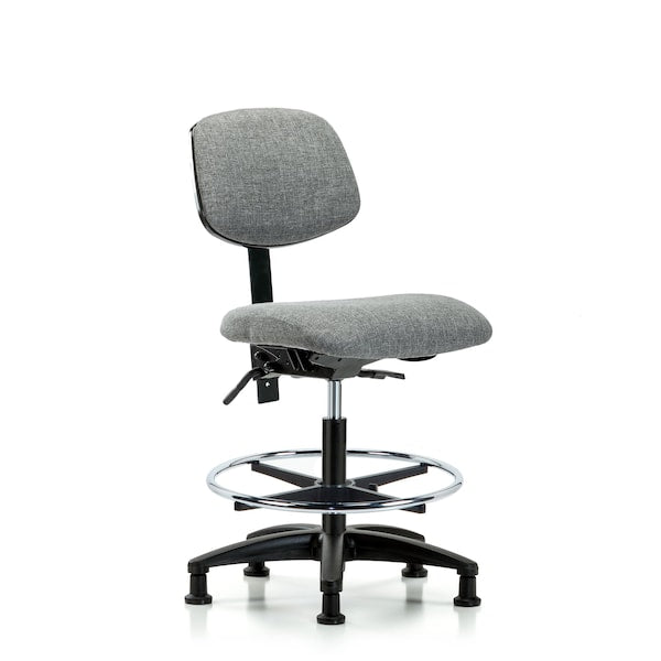 Blue Ridge Ergonomics FMBCH-RG-T1-A0-CF-RG-F44 Rutledge Fabric Chair - Medium Bench Height with Seat Tilt, Chrome Foot Ring, & Stationary Glides in Gray Fabric