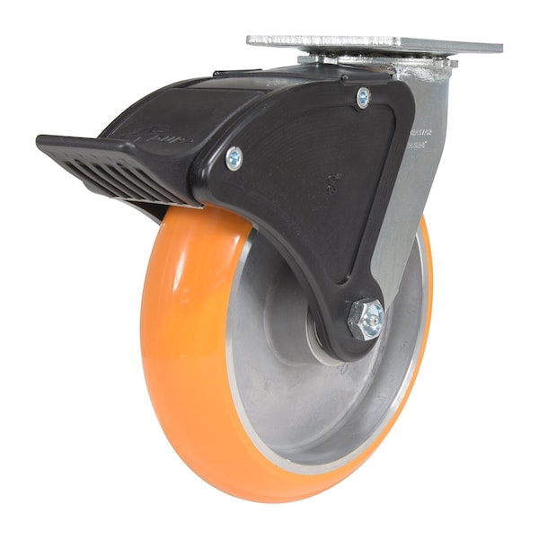 Vestil CST-F34-8X2SI-SWTB1 Polyurethane Swivel With Total Brake Caster 8 In. x 2 In. 1.25K Butterscotch/Silver