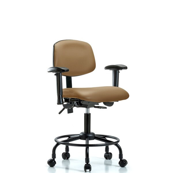 Blue Ridge Ergonomics VDHCH-RT-T0-A1-RC-8584 Rutledge Vinyl Chair - Desk Height with Round Tube Base, Adjustable Arms, & Casters in Taupe Trailblazer™ Vinyl