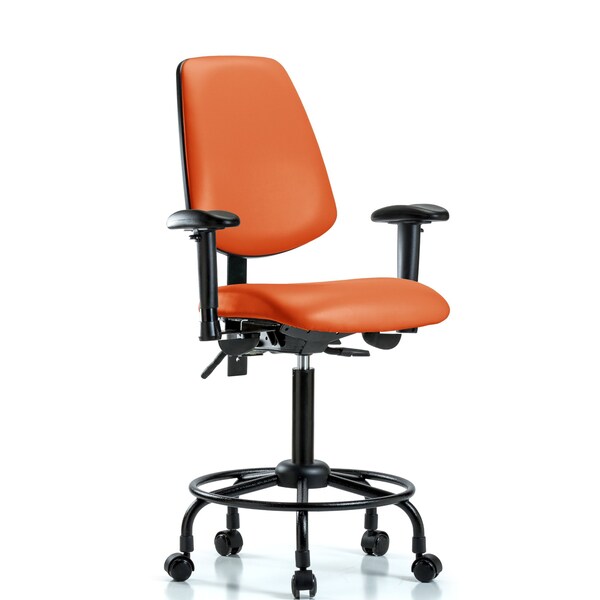 Blue Ridge Ergonomics VMBCH-MB-RT-T1-A1-RC-8613 Rutledge Vinyl Chair - Medium Bench Height with Round Tube Base, Medium Back, Seat Tilt, Adjustable Arms, & Casters in Orange Kist Trailblazer™ Vinyl