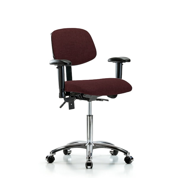 Blue Ridge Ergonomics FMBCH-CR-T1-A1-NF-CC-F41 Rutledge Fabric Chair Chrome - Medium Bench Height with Seat Tilt, Adjustable Arms, & Casters in Burgundy Fabric