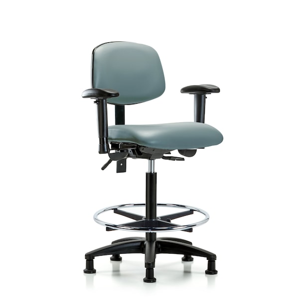 Blue Ridge Ergonomics VHBCH-RG-T1-A1-CF-RG-8822 Rutledge Vinyl Chair - High Bench Height with Seat Tilt, Adjustable Arms, Chrome Foot Ring, & Stationary Glides in Storm Supernova™ Vinyl