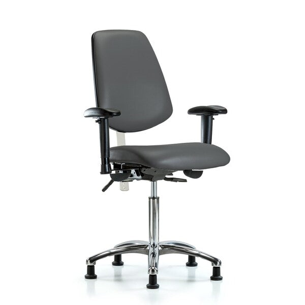 Blue Ridge Ergonomics NCR-VMBCH-MB-CR-T0-A1-NF-RG-8823 Class 100 Vinyl Clean Room Chair - Medium Bench Height with Medium Back, Adjustable Arms, & Stationary Glides in Carbon Supernova™ Vinyl
