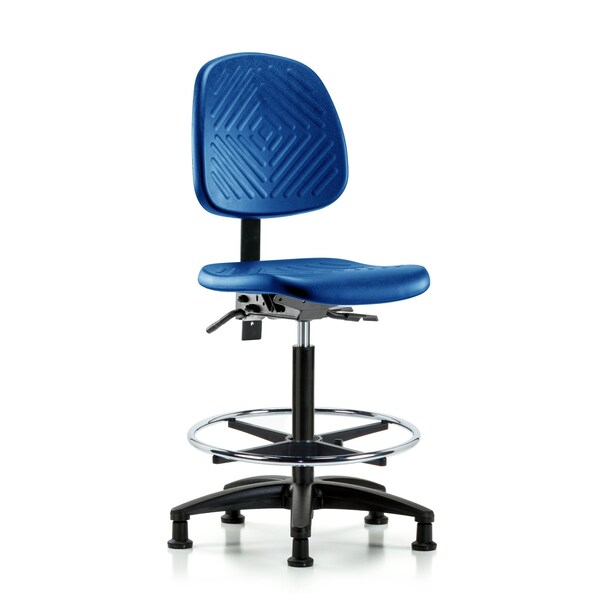 Blue Ridge Ergonomics PHBCH-MB-RG-T0-A0-CF-RG-BLU Polyurethane Chair - High Bench Height with Medium Back, Chrome Foot Ring, & Stationary Glides in Blue Polyurethane