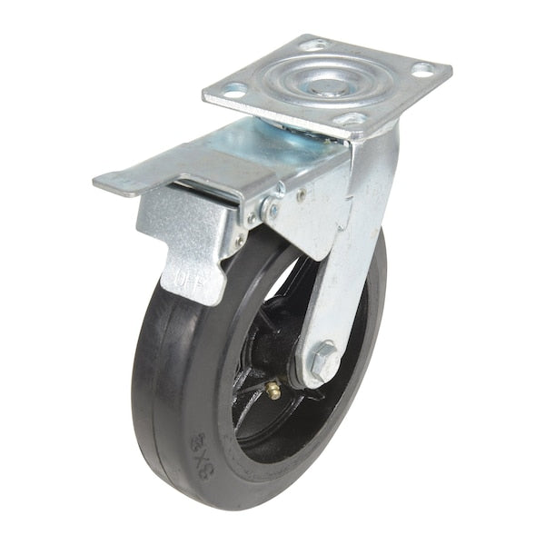 Vestil CST-VE-8X2MR-SWTB Rubber Swivel With Total Brake Caster 8 In. Diameter x 2 In. Width 551 Lb. Capacity Black