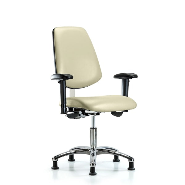 Blue Ridge Ergonomics NCR-VDHCH-MB-CR-T0-A1-RG-8540 Class 100 Vinyl Clean Room Chair - Desk Height with Medium Back, Adjustable Arms, & Stationary Glides in Black Trailblazer™ Vinyl