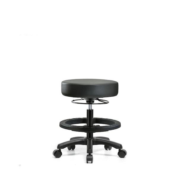 Blue Ridge Ergonomics VMBMS-RG-BF-RC-8823 Vinyl Mini-Stool - Medium Bench Height with Black Foot Ring & Casters in Carbon Supernova™ Vinyl