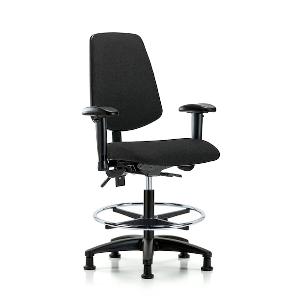 Blue Ridge Ergonomics FMBCH-MB-RG-T1-A1-CF-RG-F42 Rutledge Fabric Chair - Medium Bench Height with Medium Back, Seat Tilt, Adjustable Arms, Chrome Foot Ring, & Stationary Glides in Black Fabric