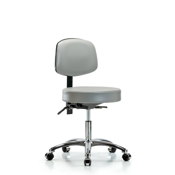 Blue Ridge Ergonomics VDHST-CR-T1-CC-8567 Rutledge Vinyl Stool with Back Chrome - Desk Height with Seat Tilt & Casters in Dove Trailblazer™ Vinyl