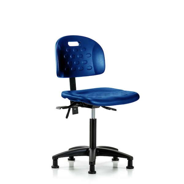 Blue Ridge Ergonomics HPMBCH-RG-T0-A0-NF-RG-BLU Newport Industrial Polyurethane Chair - Medium Bench Height with Stationary Glides in Blue Polyurethane